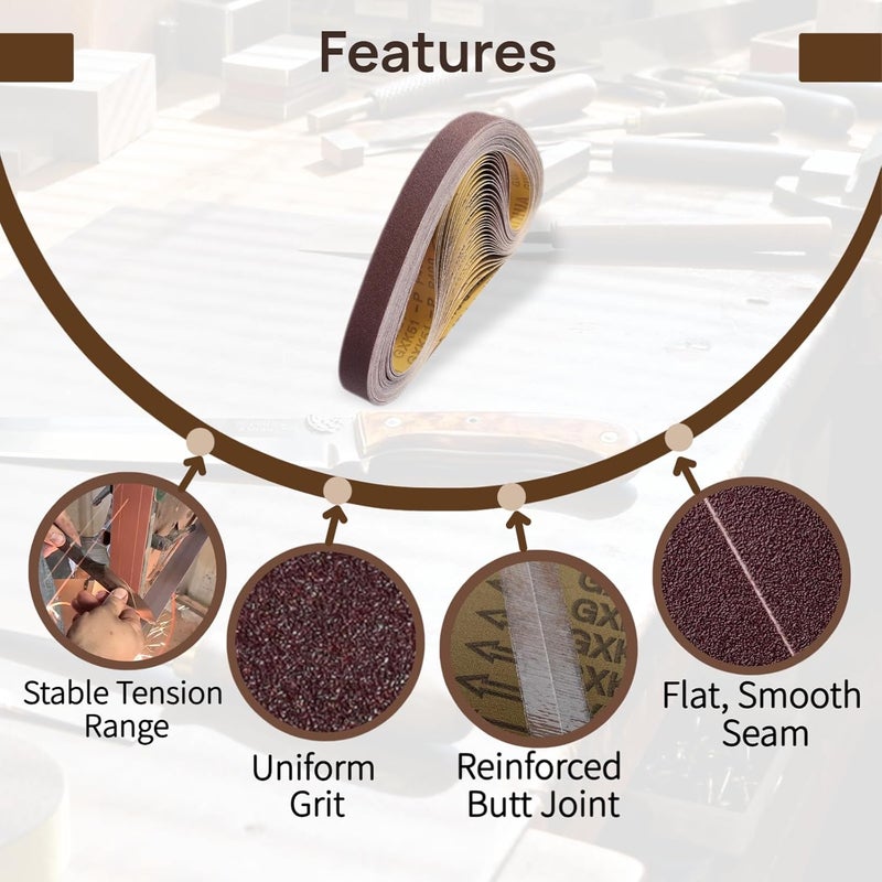 KTHUA Sanding Belts 1×30 in: 30 Pack 80–400 Grit — Precision Butt Joint & Open-Coat — Long Life | Clean Edges — for Knife Sharpening & Bevel Refining — Fits 1 x 30 Benchtop Belt Sanders - Image 5